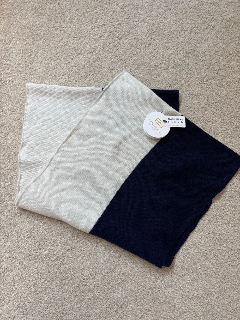 Cashmere Blend Colorblock Infinity Scarf - Cream & Navy